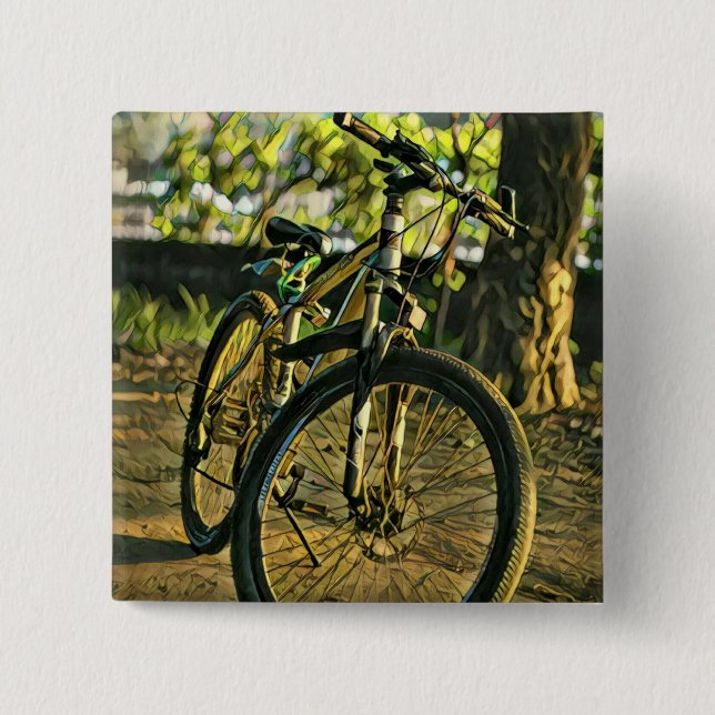 Biking Artwork 2 Inch Square Button (Front)