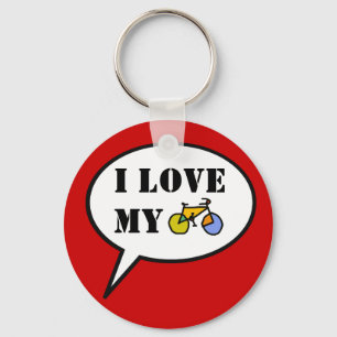 biking cartoon speech bubble keychain