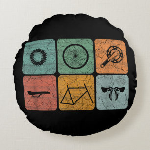 Biking Cycling Vintage Bicycle Parts Cyclist Gifts Round Pillow