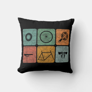 Biking Cycling Vintage Bicycle Parts Cyclist Gifts Throw Pillow