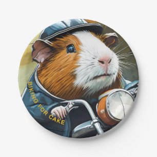 Biking for Cake, Guinea Pig on Retro Motorbike Paper Plate
