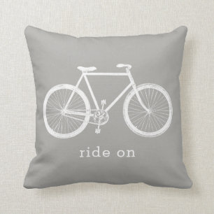 Biking gift, bicycling, white bike, custom quote throw pillow