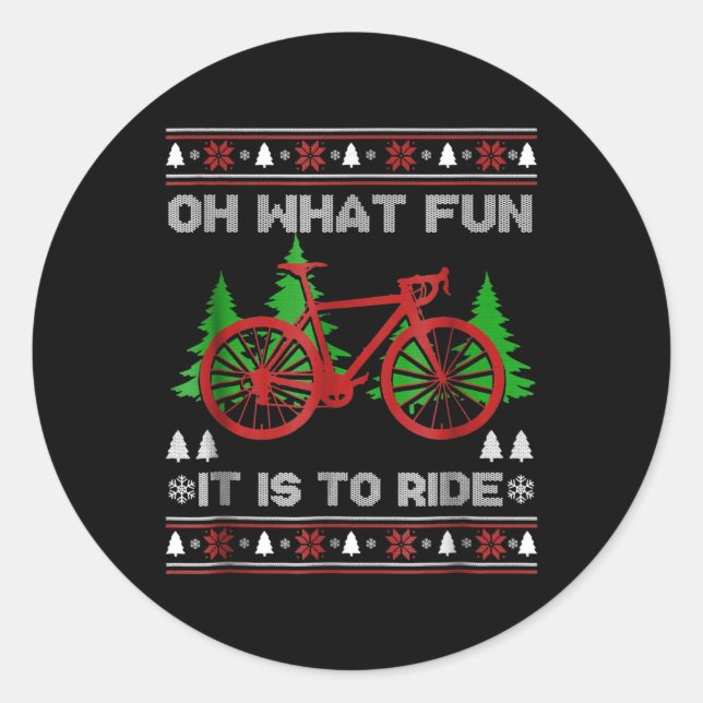 Biking Oh What Fun Bike Ugly Christmas Sweater Classic Round Sticker (Front)