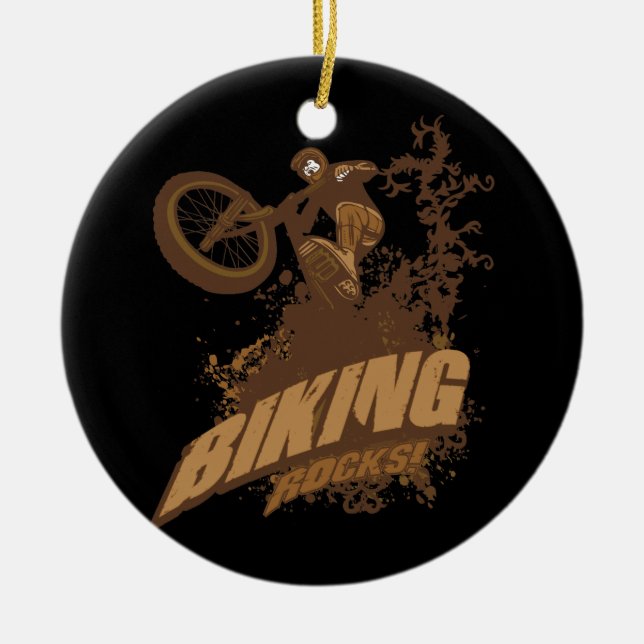Biking Rocks! Ceramic Ornament (Front)