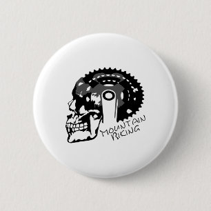 Biking Skull T Shirt Gears Bike Mountain Bike 2 Inch Round Button