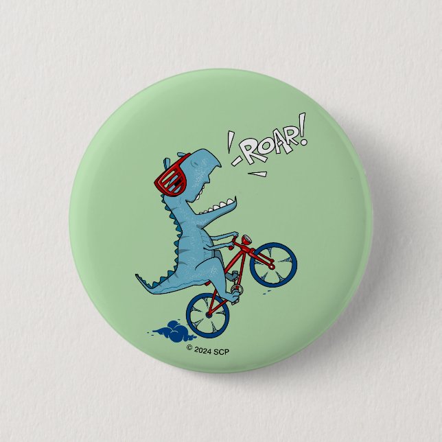 Biking T-Rex Roar 2 Inch Round Button (Front)