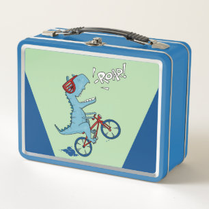 Biking T-Rex Roar Metal Lunch Box