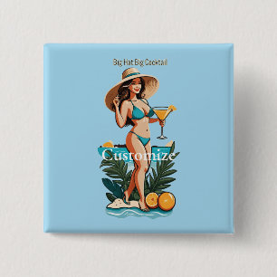 Bikini Babe Big Hat- Big Cocktail Thunder_Cove  2 Inch Square Button