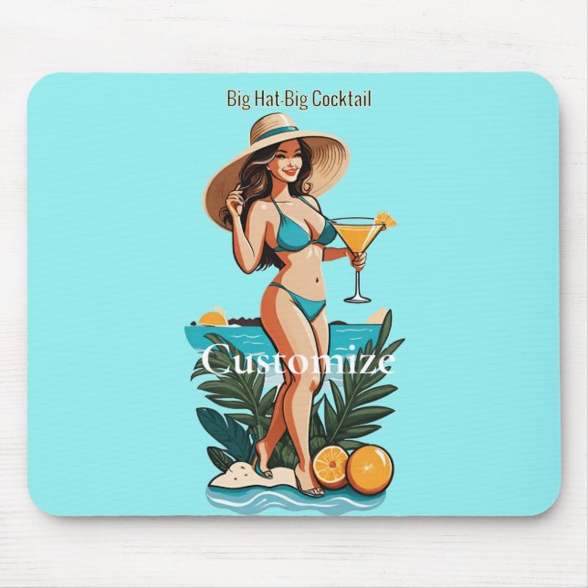 Bikini Babe Big Hat- Big Cocktail Thunder_Cove Mouse Pad (Front)