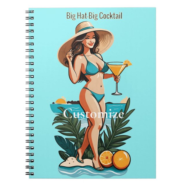 Bikini Babe Big Hat- Big Cocktail Thunder_Cove Notebook (Front)