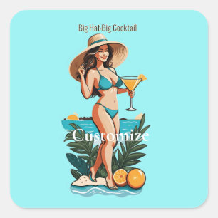 Bikini Babe Big Hat- Big Cocktail Thunder_Cove Square Sticker