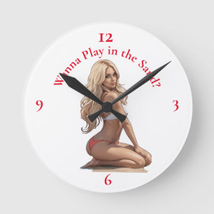 Bikini Beach Girl Thunder_Cove  Round Clock