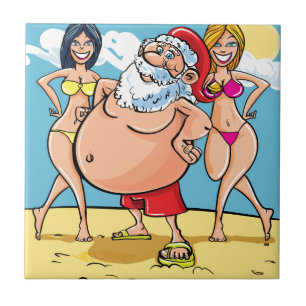 bikini beach santa claus tile
