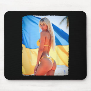 Bikini Bybe - Y Blonde Bybe And Ukraine Flag Mouse Pad
