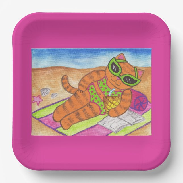 Bikini Cat Paper Plates  (Front)