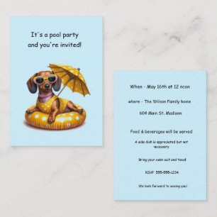 Bikini Dachshund Pool Party Card