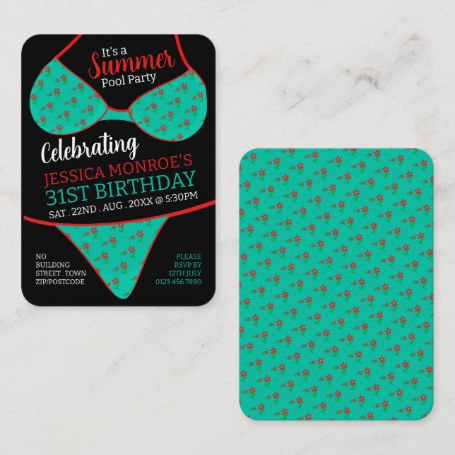 Bikini Design, Pool Party Birthday Handout Tickets (Front/Back)