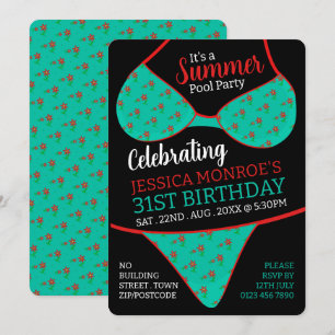 Bikini Design, Summer Pool Party Birthday  Invitation