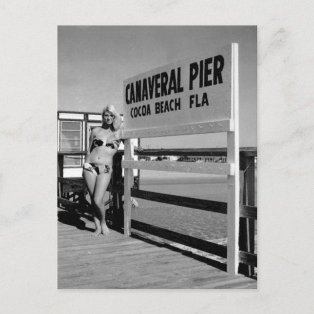 Bikini girl at Canaveral Pier Cocoa Beach Florida Postcard (Front)