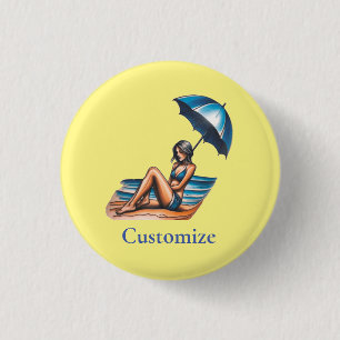 Bikini Girl Beach Napping Thunder_Cove 1 Inch Round Button