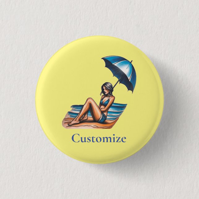 Bikini Girl Beach Napping Thunder_Cove  1 Inch Round Button (Front)