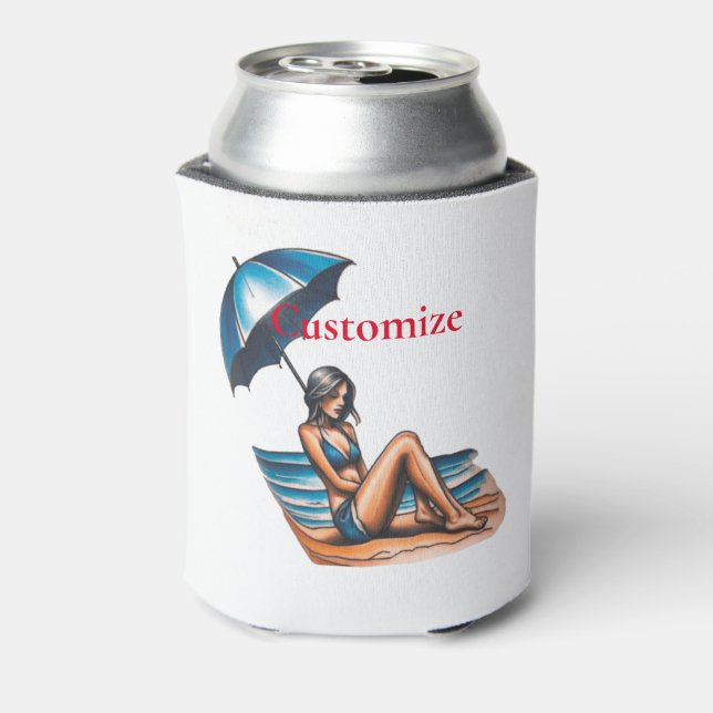 Bikini Girl Beach Napping Thunder_Cove  Can Cooler (Can Back)