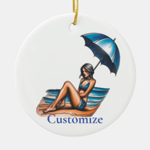 Bikini Girl Beach Napping Thunder_Cove Ceramic Ornament