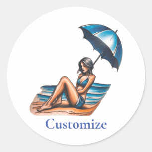 Bikini Girl Beach Napping Thunder_Cove  Classic Round Sticker