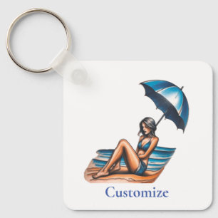 Bikini Girl Beach Napping Thunder_Cove  Keychain