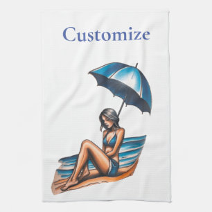 Bikini Girl Beach Napping Thunder_Cove  Kitchen Towel