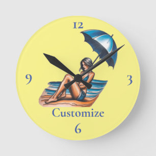 Bikini Girl Beach Napping Thunder_Cove Round Clock