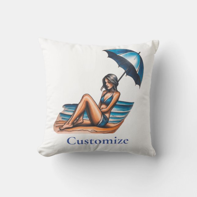 Bikini Girl Beach Napping Thunder_Cove  Throw Pillow (Front)