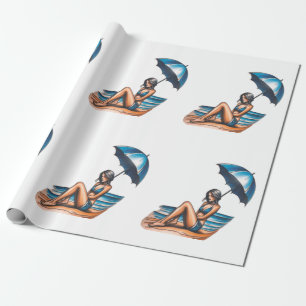 Bikini Girl Beach Napping Thunder_Cove Wrapping Paper