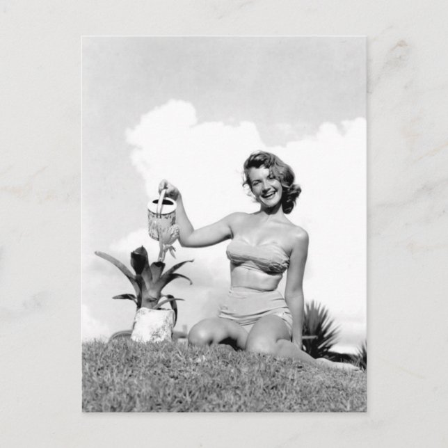 Bikini girl Black and White photo Postcard (Front)