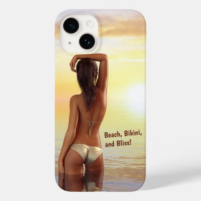 Bikini Girl Posing in the Sea at Sunset Case-Mate iPhone Case (Back)