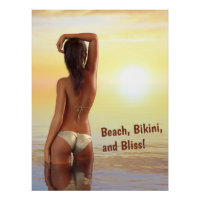 Bikini Girl Posing in the Sea at Sunset