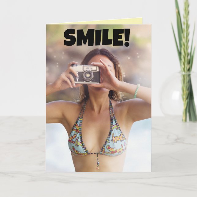 BIKINI GIRL "SMILE!" IT'S YOUR BIRTHDAY! CARDS (Front)