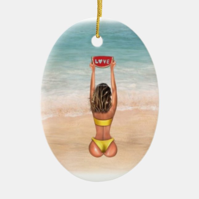 Bikini Girl sur la plage ornement de Noël (Devant)