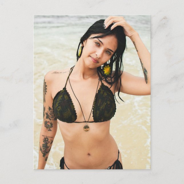 Bikini Girl with Tattoos Photo postcards (Front)
