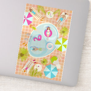 Bikini girls and guys playing swimming pool game