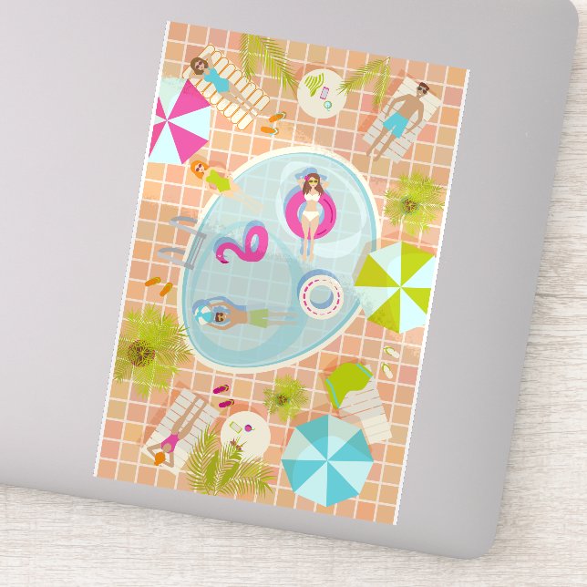 Bikini girls and guys playing swimming pool game (Detail)