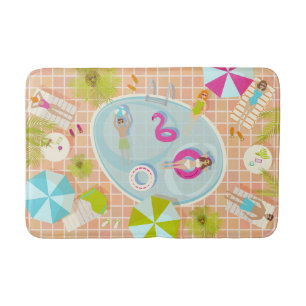 Bikini girls and guys playing swimming pool game bath mat