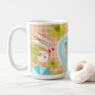 Bikini girls and guys playing swimming pool game coffee mug