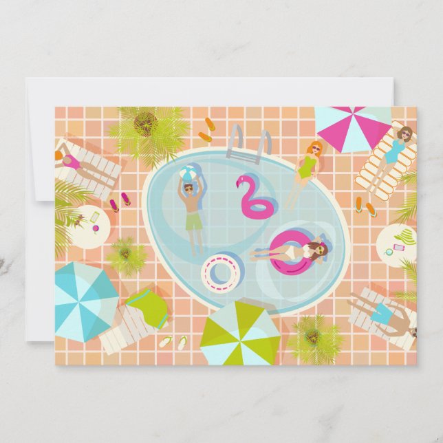 Bikini girls and guys playing swimming pool game invitation (Front)