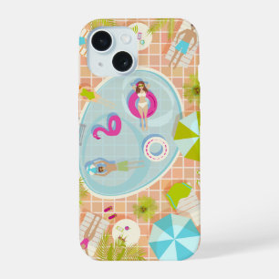Bikini girls and guys playing swimming pool game iPhone 15 case