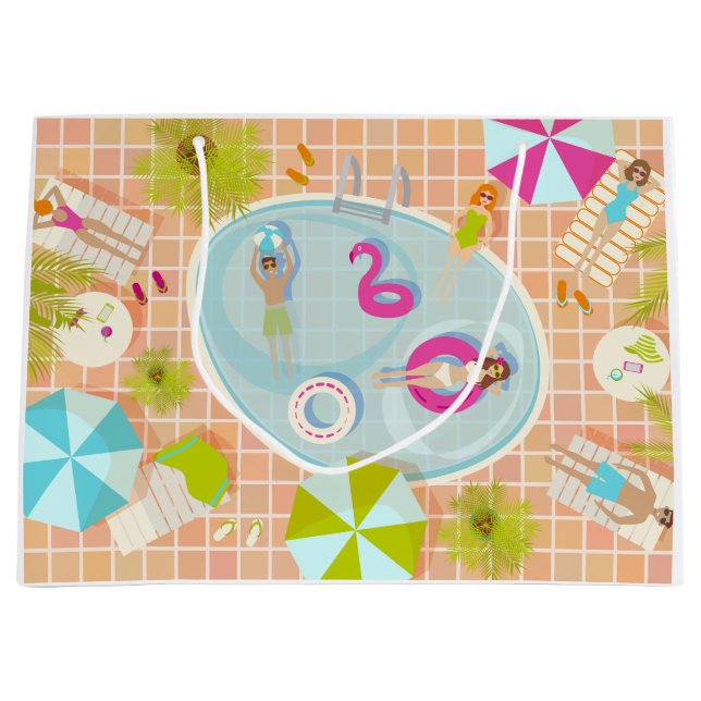 Bikini girls and guys playing swimming pool game large gift bag (Front)