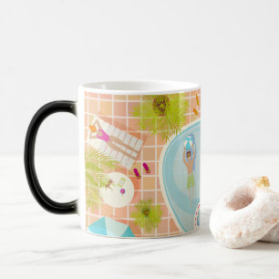 Bikini girls and guys playing swimming pool game magic mug