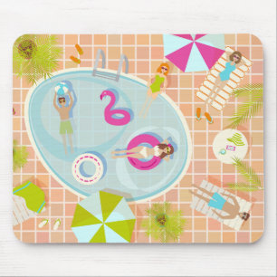 Bikini girls and guys playing swimming pool game mouse pad
