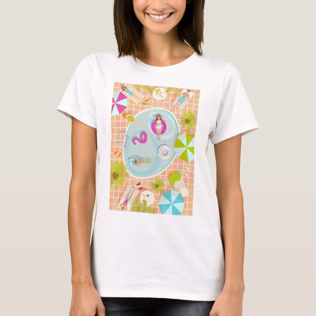 Bikini girls and guys playing swimming pool game T-Shirt (Front)