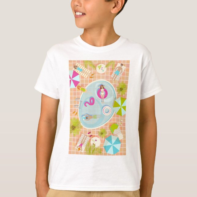 Bikini girls and guys playing swimming pool game T-Shirt (Front)